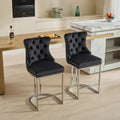 Tabourets de bar modernes (lot de 2) avec dossier capitonné, garniture cloutée et piètement en métal chromé 25 po