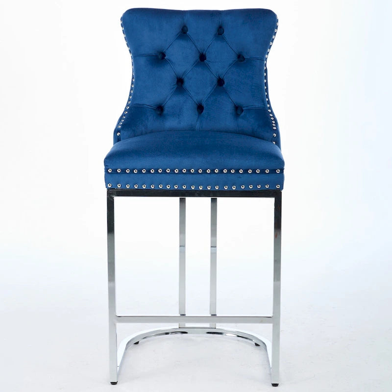 Tabourets de bar modernes (lot de 2) avec dossier capitonné, garniture cloutée et piètement en métal chromé 25 po