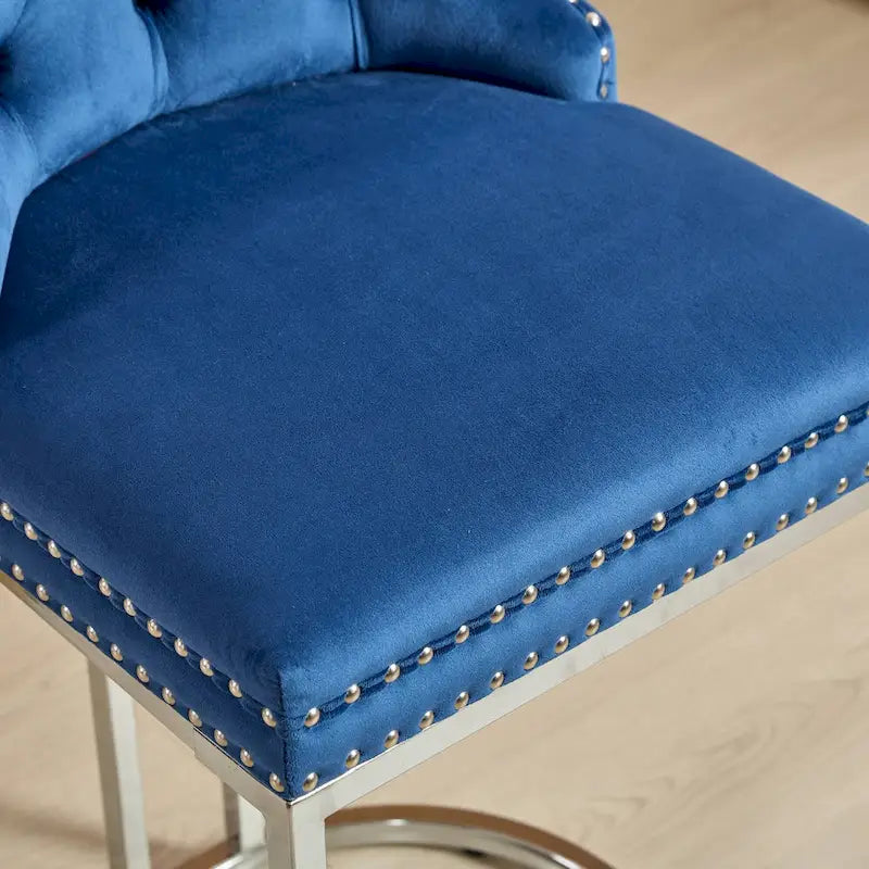 Tabourets de bar modernes (lot de 2) avec dossier capitonné, garniture cloutée et piètement en métal chromé 25 po