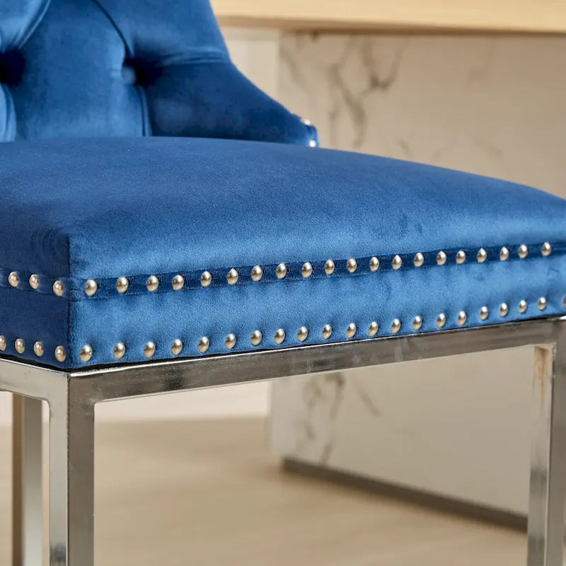 Tabourets de bar modernes (lot de 2) avec dossier capitonné, garniture cloutée et piètement en métal chromé 25 po