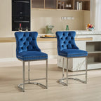 Tabourets de bar modernes (lot de 2) avec dossier capitonné, garniture cloutée et piètement en métal chromé 25 po