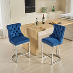 Tabourets de bar modernes (lot de 2) avec dossier capitonné, garniture cloutée et piètement en métal chromé 25 po