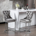 Tabourets de bar modernes (lot de 2) avec dossier capitonné, garniture cloutée et piètement en métal chromé 25 po