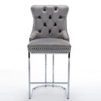 Tabourets de bar modernes (lot de 2) avec dossier capitonné, garniture cloutée et piètement en métal chromé 25 po