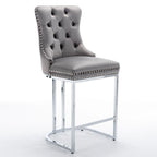 Tabourets de bar modernes (lot de 2) avec dossier capitonné, garniture cloutée et piètement en métal chromé 25 po