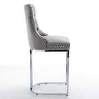 Tabourets de bar modernes (lot de 2) avec dossier capitonné, garniture cloutée et piètement en métal chromé 25 po