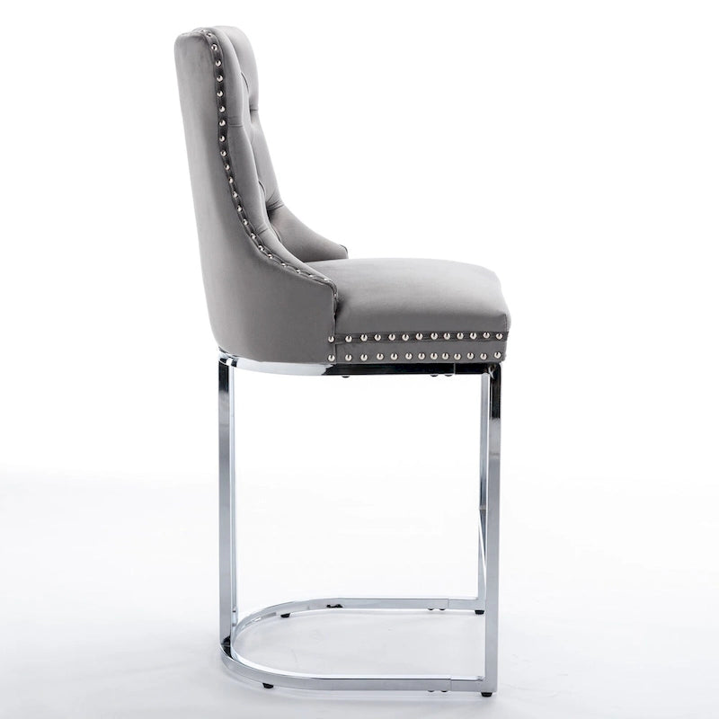 Tabourets de bar modernes (lot de 2) avec dossier capitonné, garniture cloutée et piètement en métal chromé 25 po