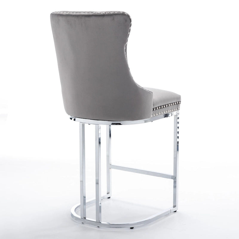 Tabourets de bar modernes (lot de 2) avec dossier capitonné, garniture cloutée et piètement en métal chromé 25 po