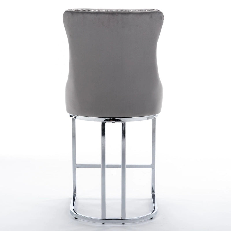 Tabourets de bar modernes (lot de 2) avec dossier capitonné, garniture cloutée et piètement en métal chromé 25 po
