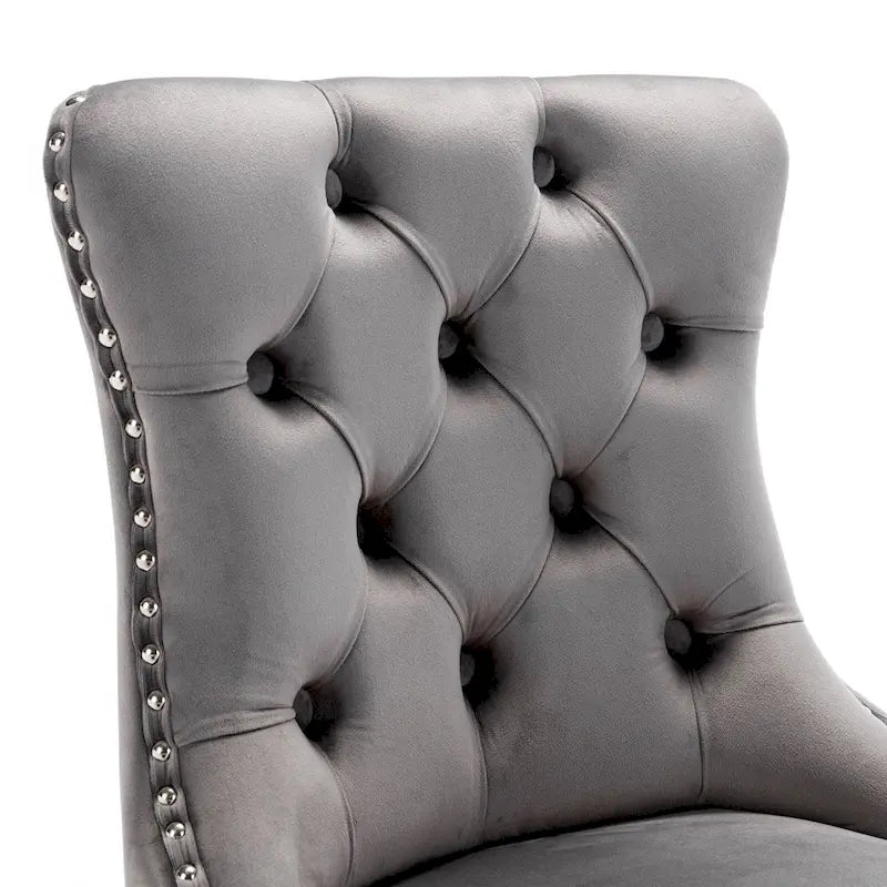 Tabourets de bar modernes (lot de 2) avec dossier capitonné, garniture cloutée et piètement en métal chromé 25 po