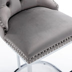 Tabourets de bar modernes (lot de 2) avec dossier capitonné, garniture cloutée et piètement en métal chromé 25 po