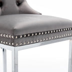 Tabourets de bar modernes (lot de 2) avec dossier capitonné, garniture cloutée et piètement en métal chromé 25 po
