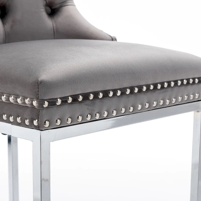 Tabourets de bar modernes (lot de 2) avec dossier capitonné, garniture cloutée et piètement en métal chromé 25 po