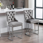 Tabourets de bar modernes (lot de 2) avec dossier capitonné, garniture cloutée et piètement en métal chromé 25 po