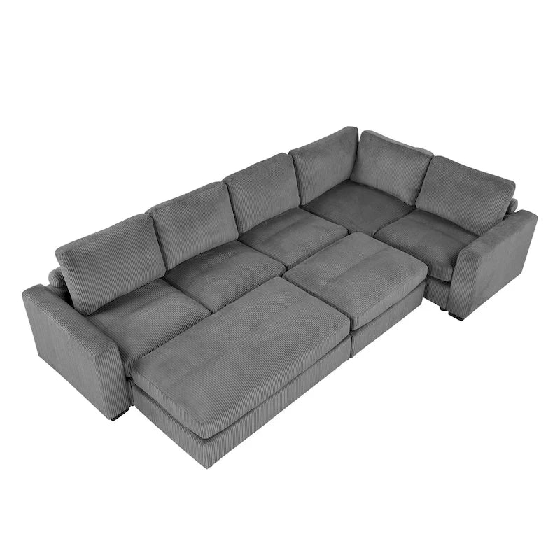 Canapé sectionnel en velours côtelé, canapé-lit sectionnel modulaire avec 2 poufs mobiles pour salon