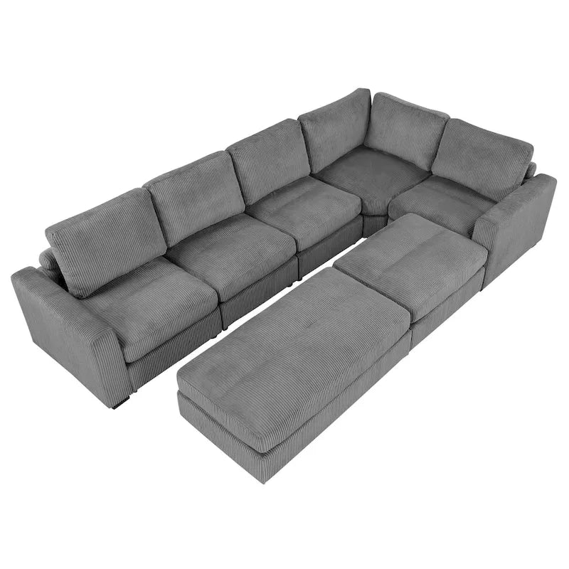 Canapé sectionnel en velours côtelé, canapé-lit sectionnel modulaire avec 2 poufs mobiles pour salon