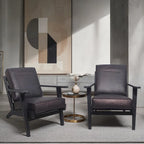 Fauteuil d'appoint, manguier latté fait main, coussins en cuir de buffle, pieds inclinés