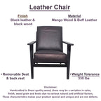 Fauteuil d'appoint, manguier latté fait main, coussins en cuir de buffle, pieds inclinés