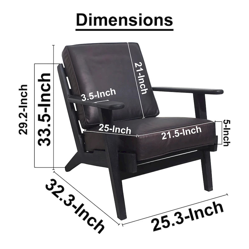Fauteuil d'appoint, manguier latté fait main, coussins en cuir de buffle, pieds inclinés