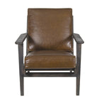 Fauteuil d'appoint, manguier latté fait main, coussins en cuir de buffle, pieds inclinés