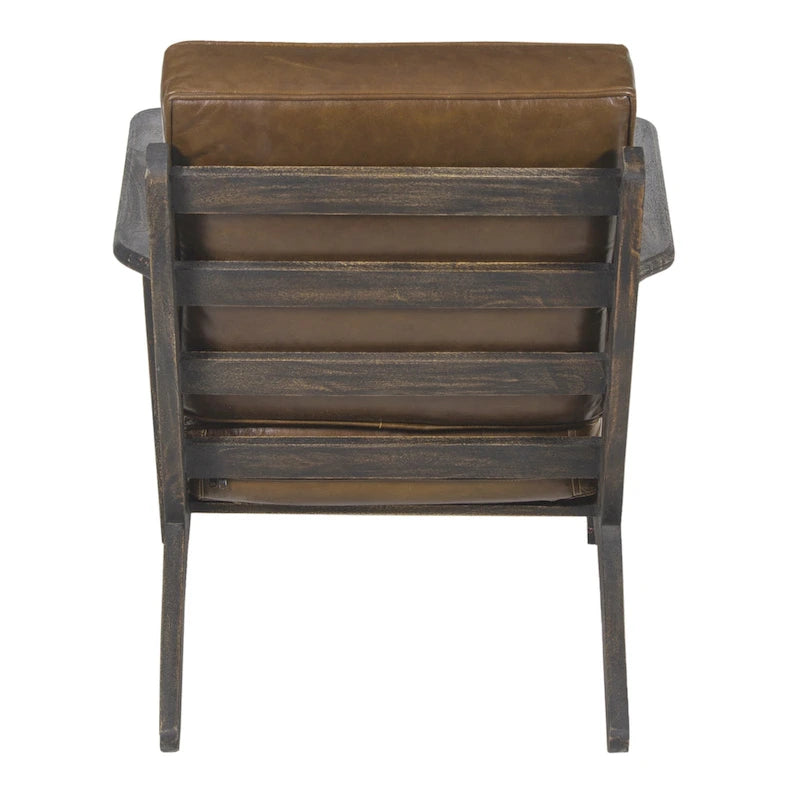 Fauteuil d'appoint, manguier latté fait main, coussins en cuir de buffle, pieds inclinés