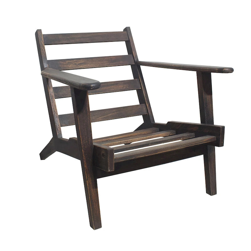 Fauteuil d'appoint, manguier latté fait main, coussins en cuir de buffle, pieds inclinés