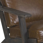 Fauteuil d'appoint, manguier latté fait main, coussins en cuir de buffle, pieds inclinés