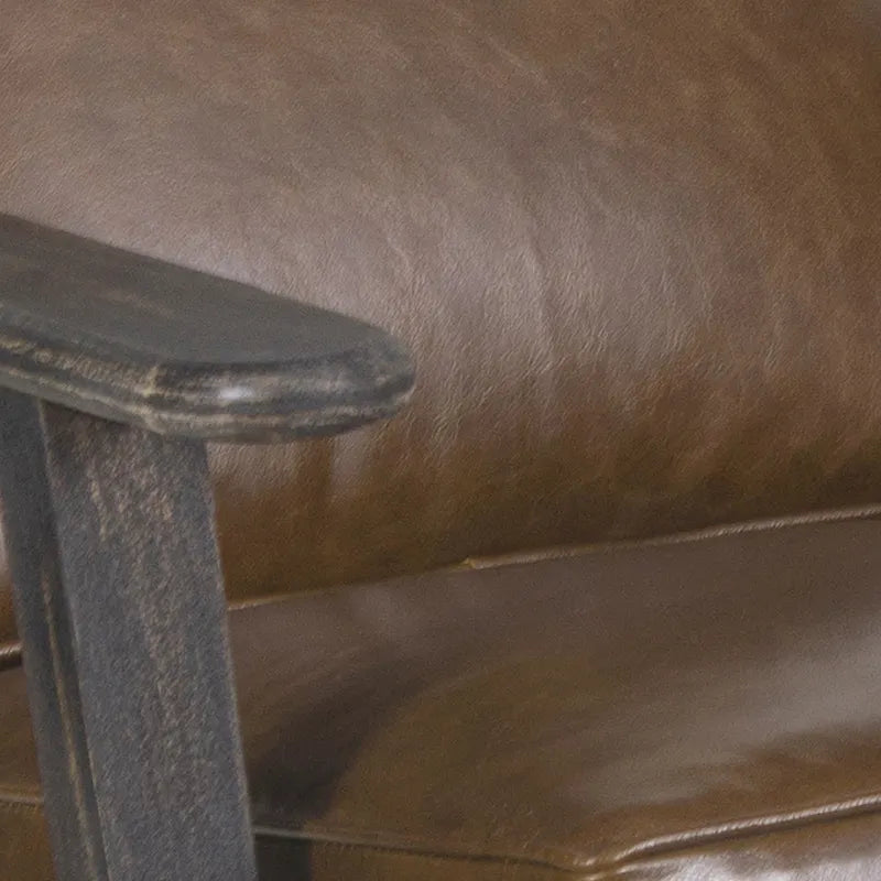 Fauteuil d'appoint, manguier latté fait main, coussins en cuir de buffle, pieds inclinés