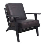 Fauteuil d'appoint, manguier latté fait main, coussins en cuir de buffle, pieds inclinés
