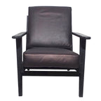 Fauteuil d'appoint, manguier latté fait main, coussins en cuir de buffle, pieds inclinés