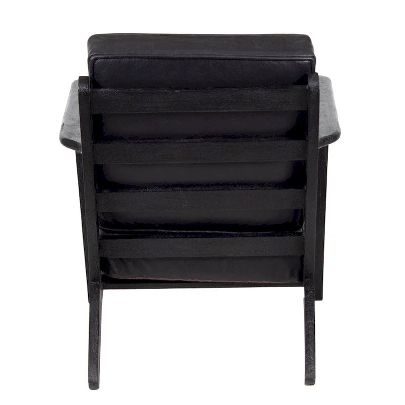 Fauteuil d'appoint, manguier latté fait main, coussins en cuir de buffle, pieds inclinés