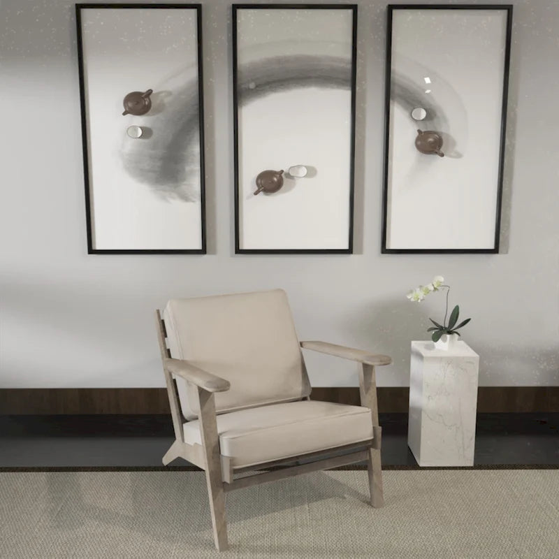 Fauteuil d'appoint, manguier latté fait main, coussins en cuir de buffle, pieds inclinés