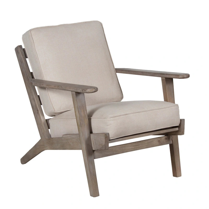 Fauteuil d'appoint, manguier latté fait main, coussins en cuir de buffle, pieds inclinés