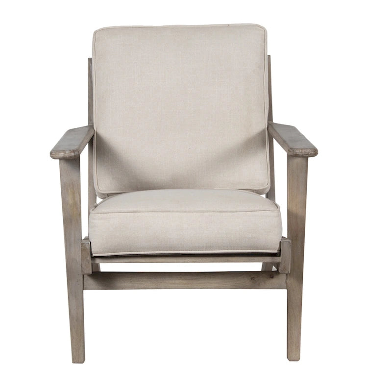 Fauteuil d'appoint, manguier latté fait main, coussins en cuir de buffle, pieds inclinés