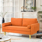 Causeuse 2 places en polyester orange de 65 po avec poches latérales et oreillers ronds