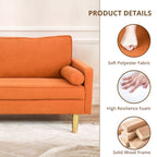 Causeuse 2 places en polyester orange de 65 po avec poches latérales et oreillers ronds