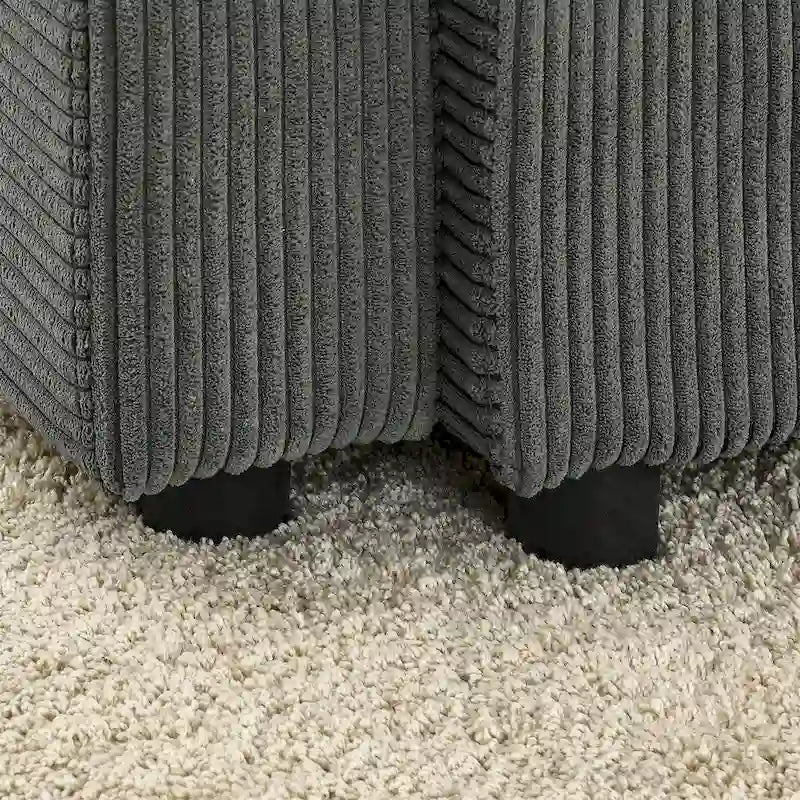 Canapé 3 places moderne en velours côtelé 102, assise profonde avec porte-gobelets et porte-téléphone