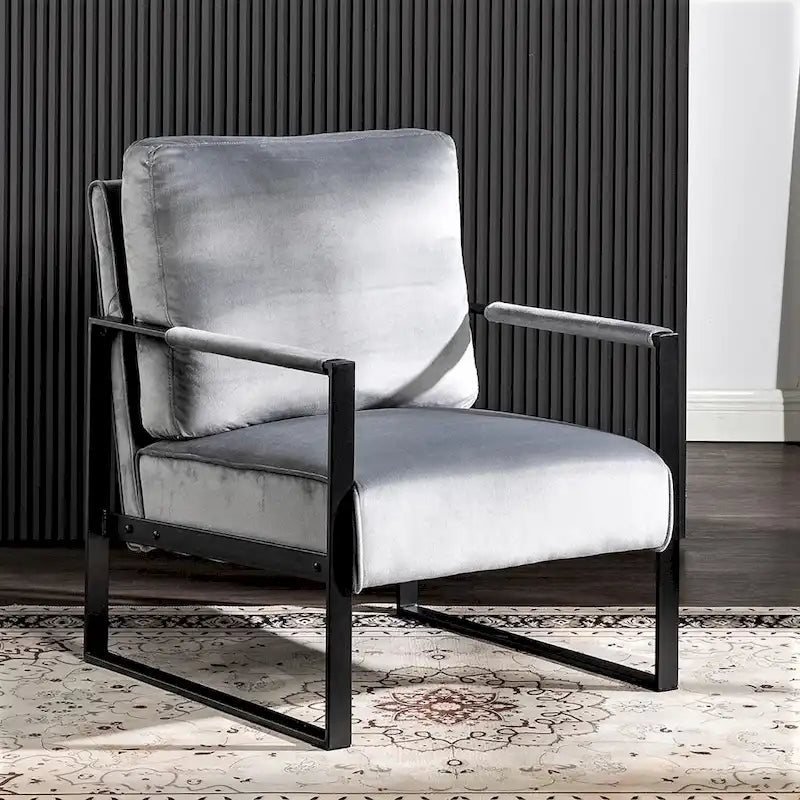 25.4 Fauteuil en velours avec accoudoirs métalliques