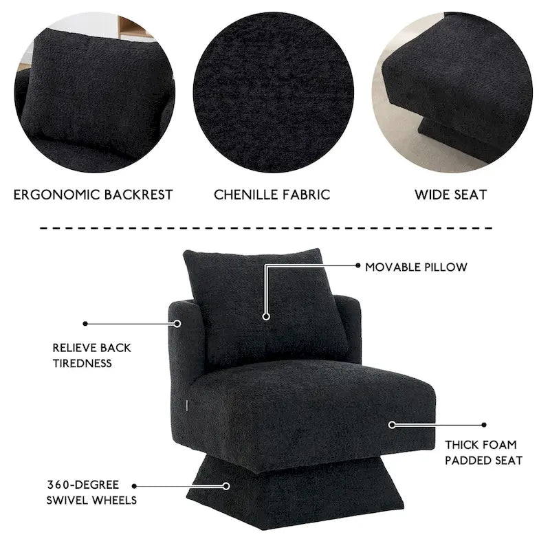 Fauteuils pivotants à 360 degrés en chenille pour salon et chambre à coucher