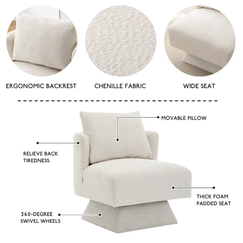 Fauteuils pivotants à 360 degrés en chenille pour salon et chambre à coucher