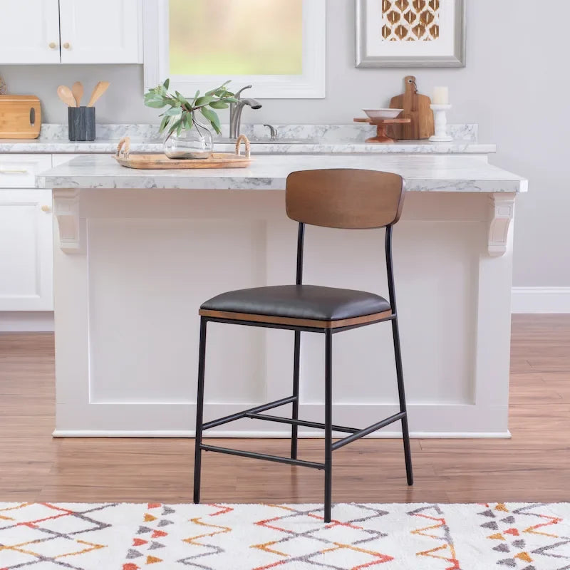Tabouret de comptoir en métal et similicuir de 63,5 cm