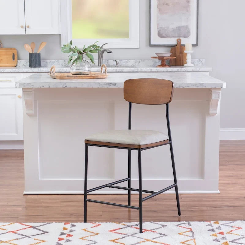 Tabouret de comptoir en métal et similicuir de 63,5 cm