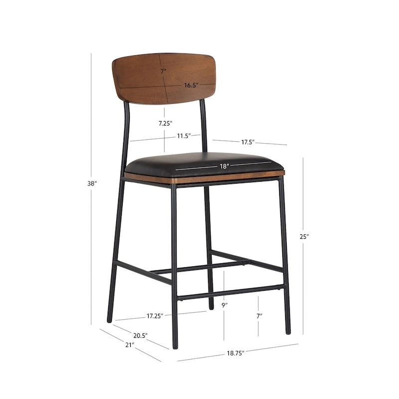 Tabouret de comptoir en métal et similicuir de 63,5 cm