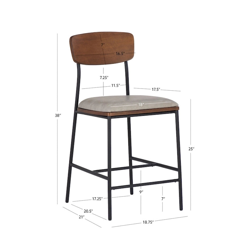 Tabouret de comptoir en métal et similicuir de 63,5 cm