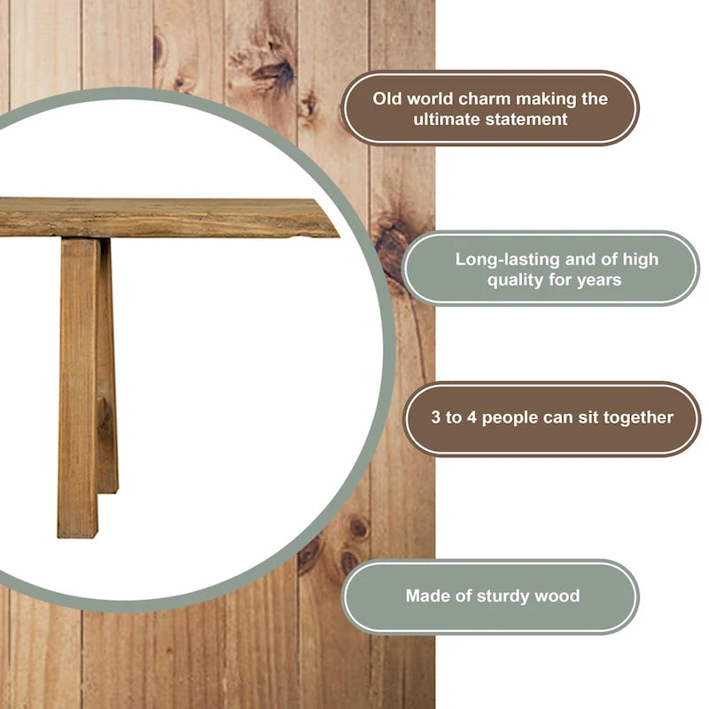 Banc bas 43L en bois naturel pour l'intérieur et l'extérieur, siège pour entrée et patio