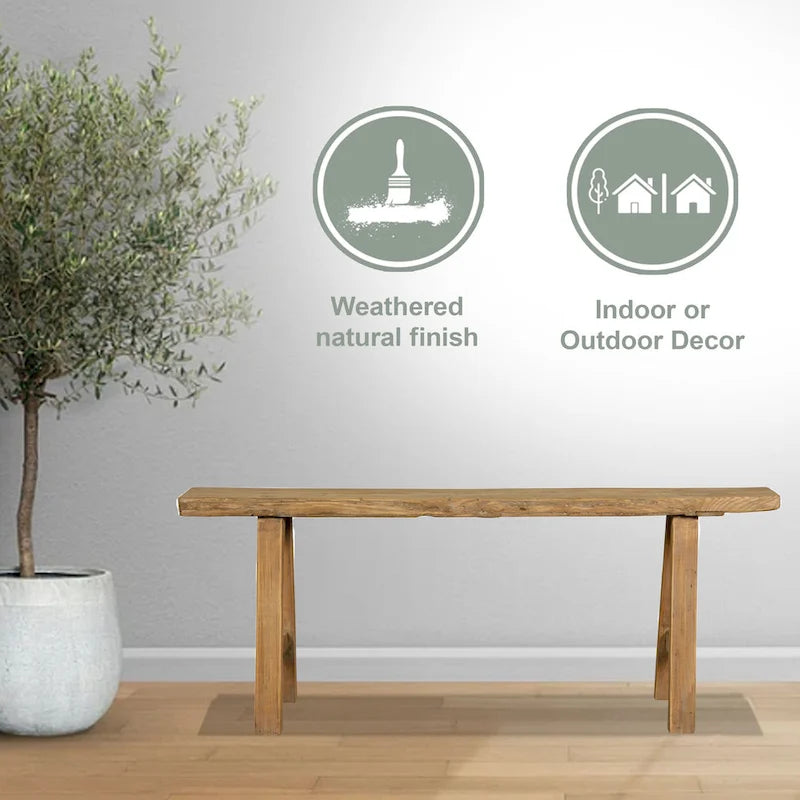 Banc bas 43L en bois naturel pour l'intérieur et l'extérieur, siège pour entrée et patio