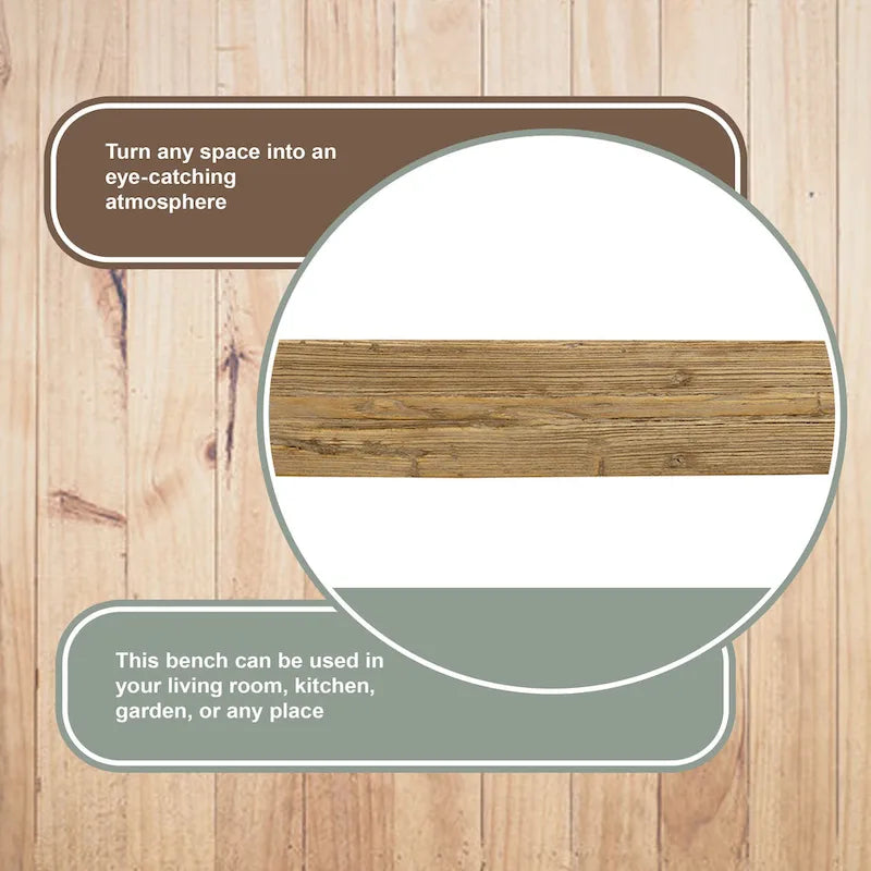 Banc bas 43L en bois naturel pour l'intérieur et l'extérieur, siège pour entrée et patio