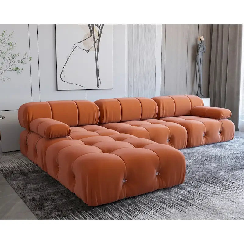 Grand canapé modulable moderne en velours orange