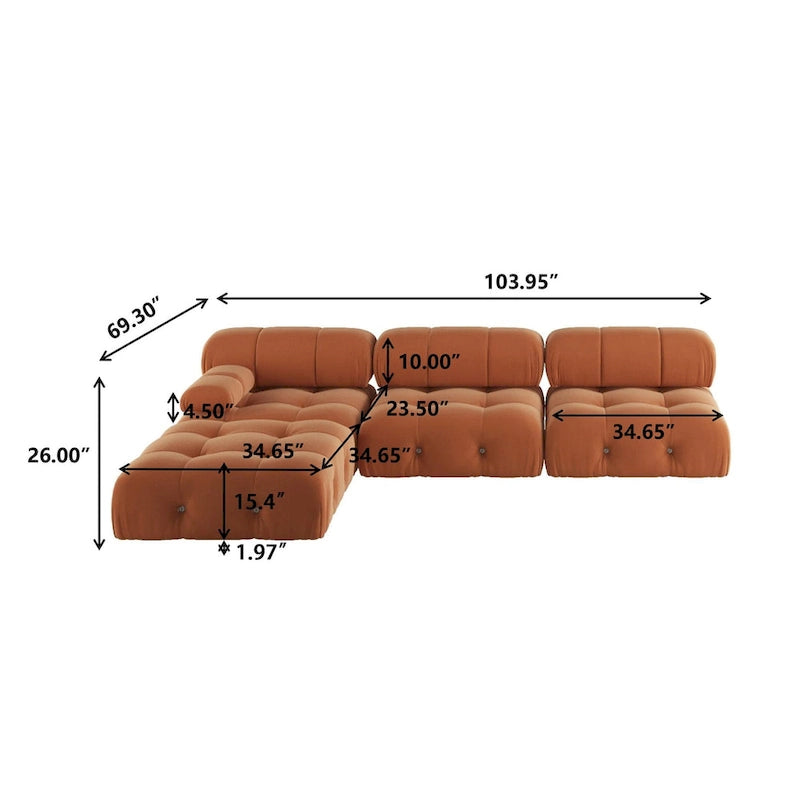Grand canapé modulable moderne en velours orange