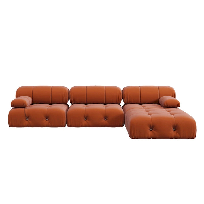 Grand canapé modulable moderne en velours orange